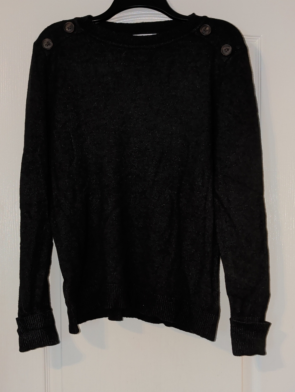 Pink Clover Black Button-Shoulder Crewneck Sweater